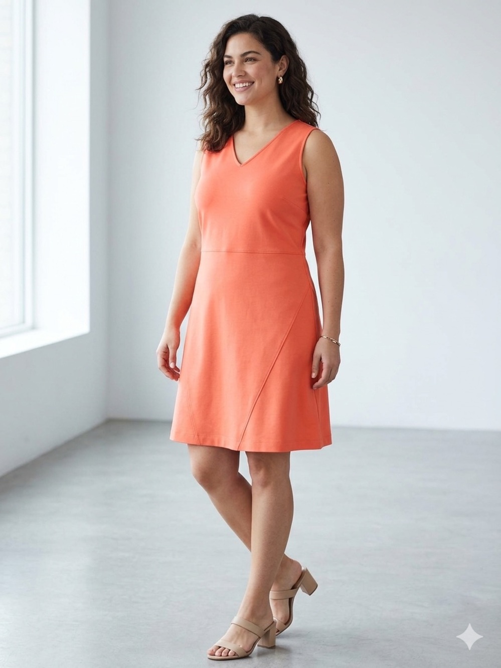 Lands' End Coral V-Neck Sleeveless A-Line Mini Dress
